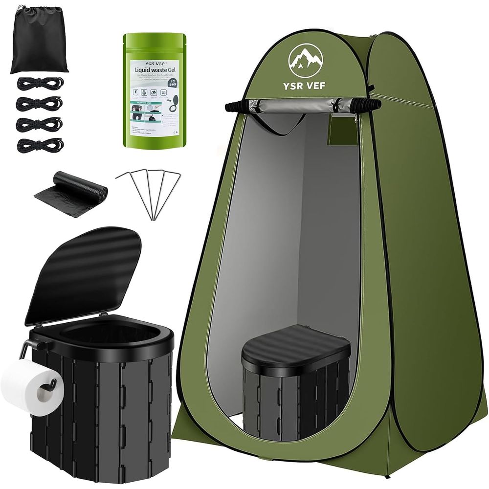 Outdoor Camping Bag - ポータブルトイレキット、ポップアップ式プライバシーテントとうんちジェルトイレバッグ付きキャンプ用トイレ、洗えるポータブル屋外シャワー更衣室