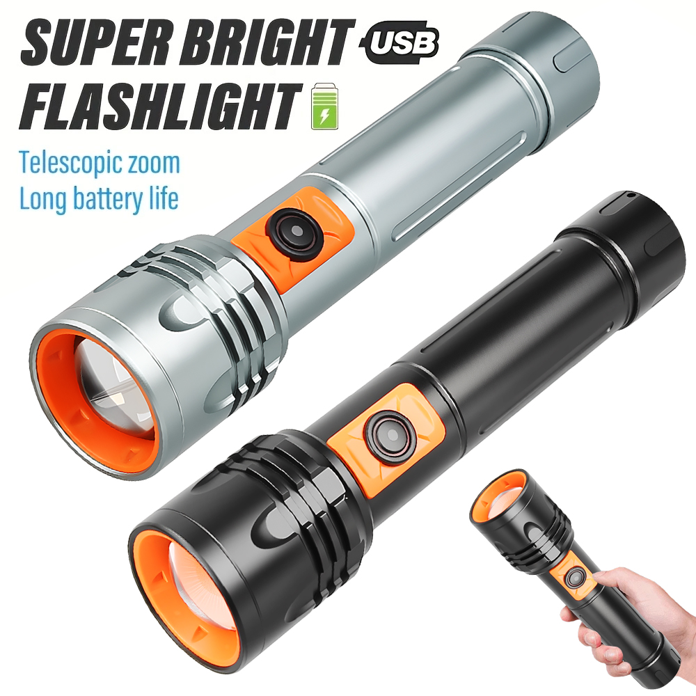 Outdoor Camping Lantern - ハイパワー LED 懐中電灯 USB 充電式トーチ、伸縮ズーム付き超高輝度戦術ランタン、アウトドアキャンプ、釣り用
