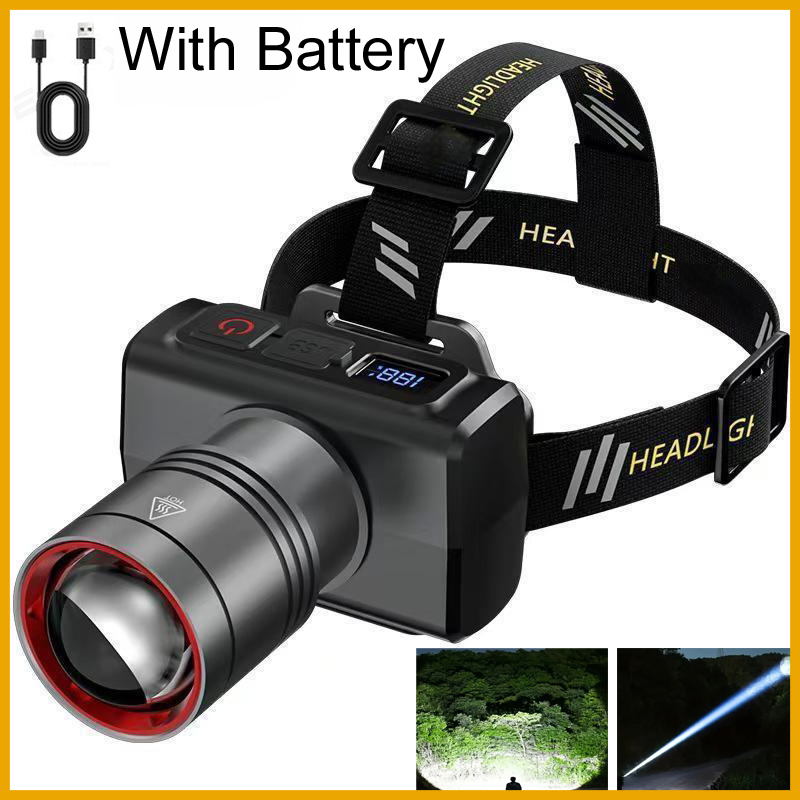 Outdoor Camping Lantern - 2026 LEDデジタル充電式ヘッドランプ 超高輝度ヘッドLEDライト モーションセンサー懐中電灯 アウトドアキャンプ用フラッシュランタン