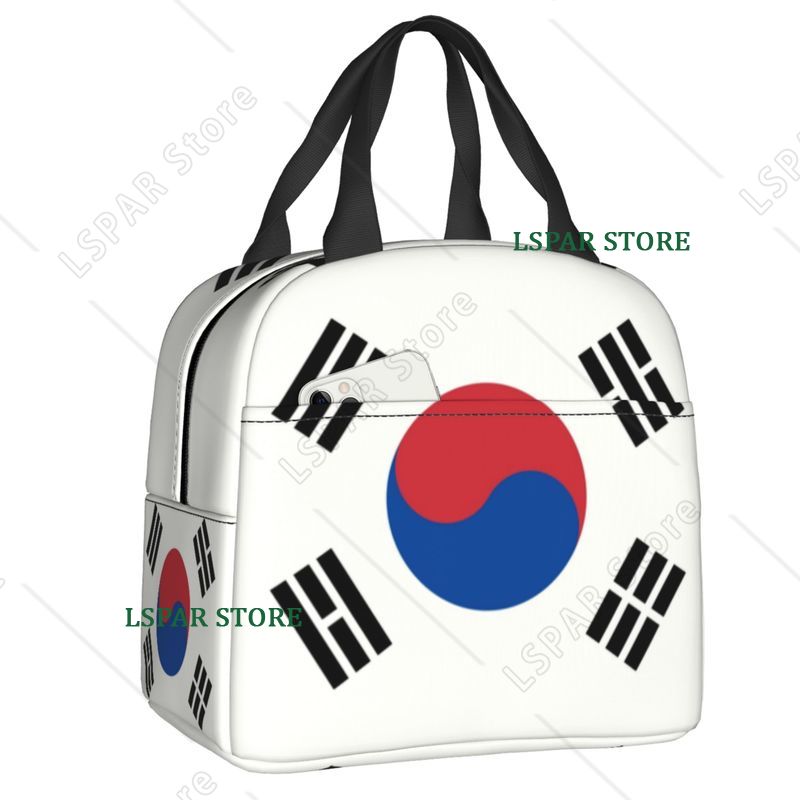 Outdoor Camping Korea - 韓国国旗断熱ランチバッグ女性用ポータブルランチコンテナ屋外キャンプ旅行収納食品ボックス