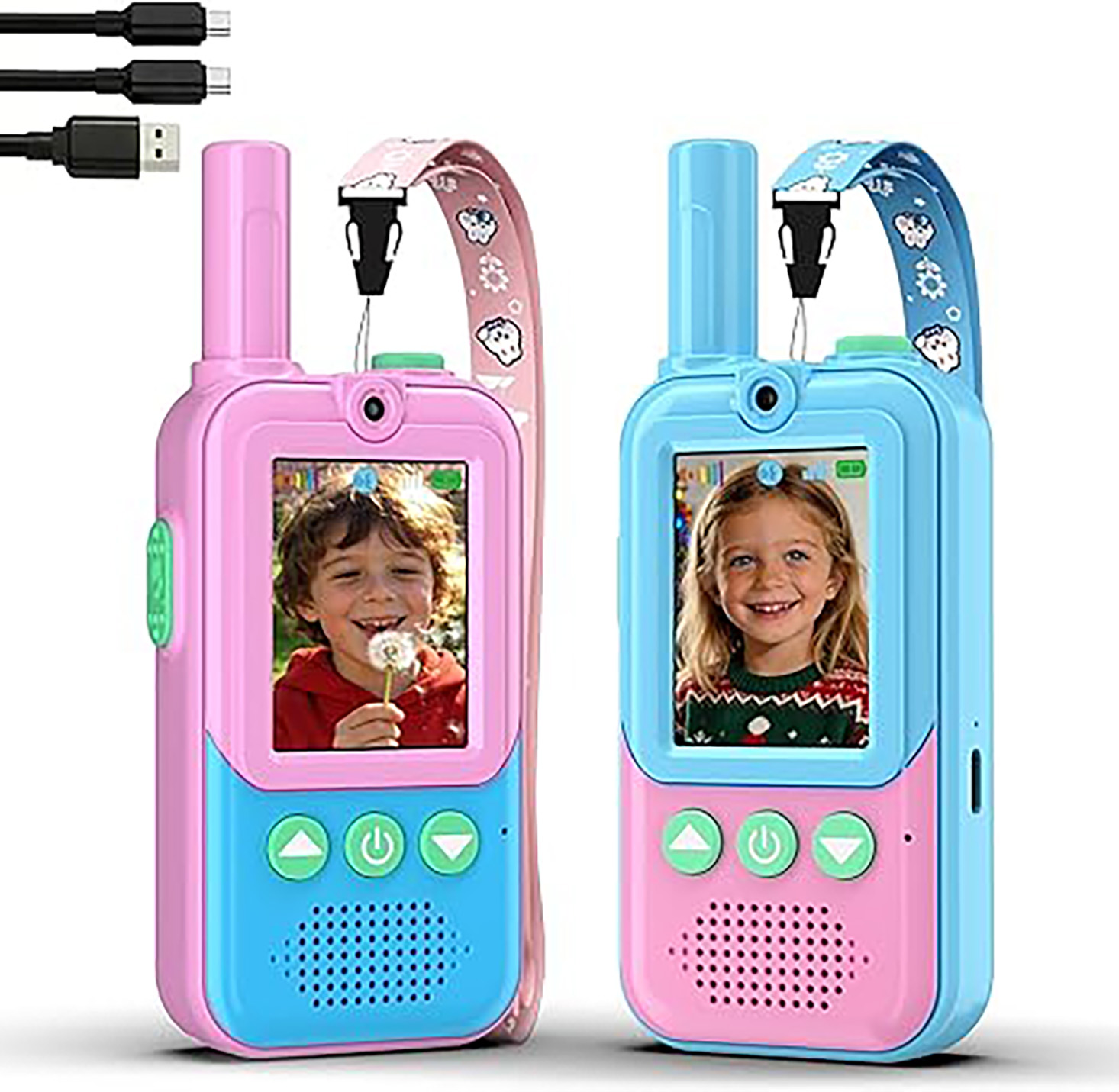 Outdoor Camping Games For Kids - 充電式キッズビデオウォーキートーキー2個セット、HDカメラとボイスチェンジャー付き、屋外キャンプ用おもちゃ、3～12歳向け誕生日プレゼント