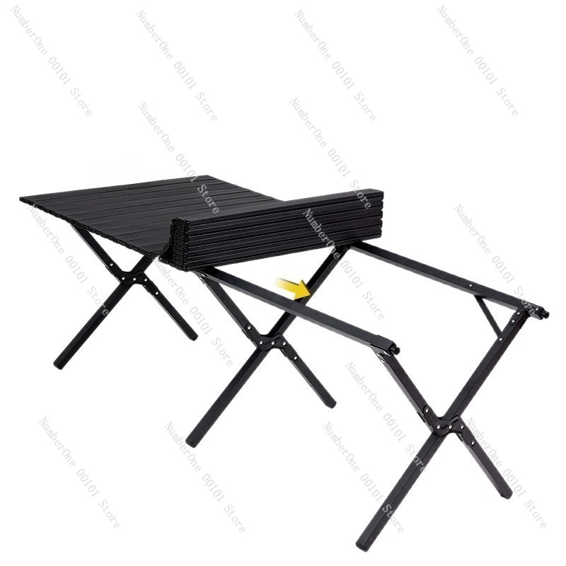 Outdoor Camping Folding Chairs - ポータブル屋外折りたたみキャンプテーブルと椅子セットロールアップスラットピクニックティーテーブル軽量アルミニウム合金ポータブルデスク