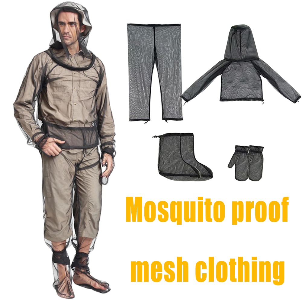 Camping Outdoor Clothing - 屋外蚊よけスーツ防虫メッシュフード付きジャケット釣りキャンプ用バグネットシャツパンツ全身カバー