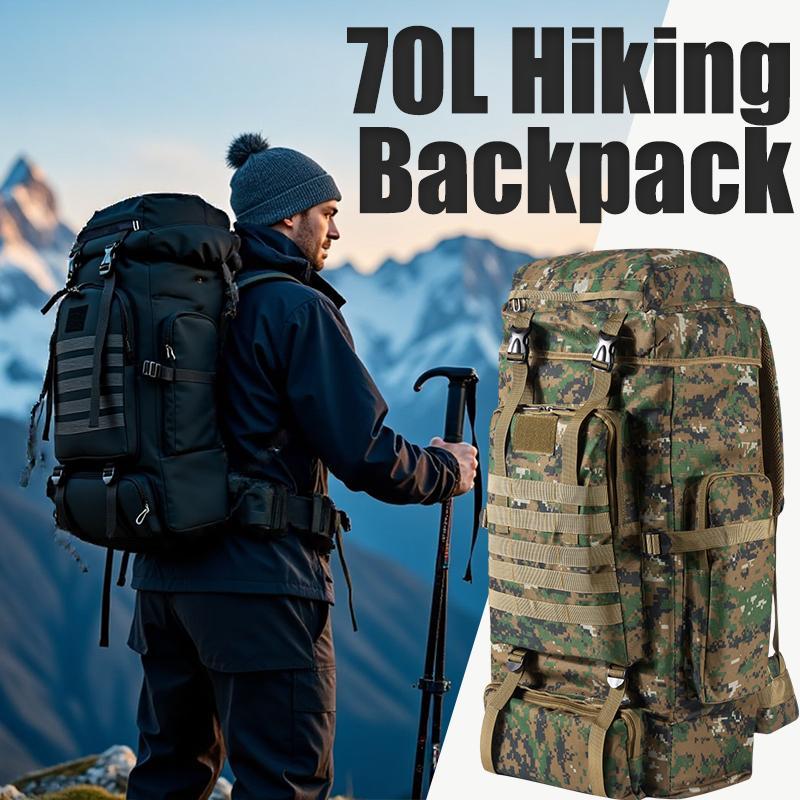 Outdoor Camping Bag - 70L プロフェッショナルハイキングバックパック 大容量 人間工学に基づいた耐荷重性 登山リュックサック 防水アウトドアキャンプバッグ