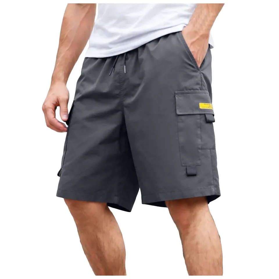 Camping Outdoor Clothing - メンズ夏カーゴショーツトレンディなルーズフィット巾着マルチポケットワークショーツアウトドアハイキングキャンプショートパンツ男性服