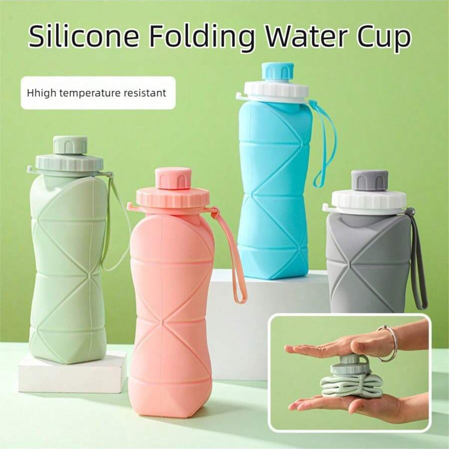 Collapsible Water Bottle - 1個入り 600ml 大型折りたたみ式シリコンカップ - アウトドア用携帯トラベルウォーターボトル、食品グレード、フレッシュカラー、折りたたみ式デザイン