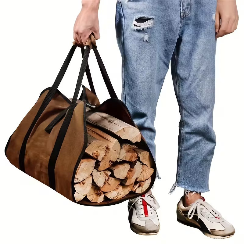 Outdoor Camping Bag - 頑丈な薪運びバッグ – 強化ハンドル付き屋外薪運びバッグ – キャンプ用の耐久性のある木材運搬および保管ポーチ