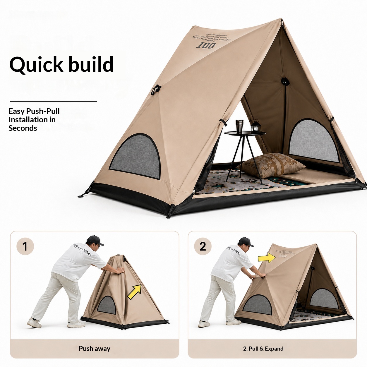 自動三角テント、わずか3秒で設営できるアウトドアキャンプテン - Outdoor Camping Automatic Quick Opening Tent のレビューと価格
