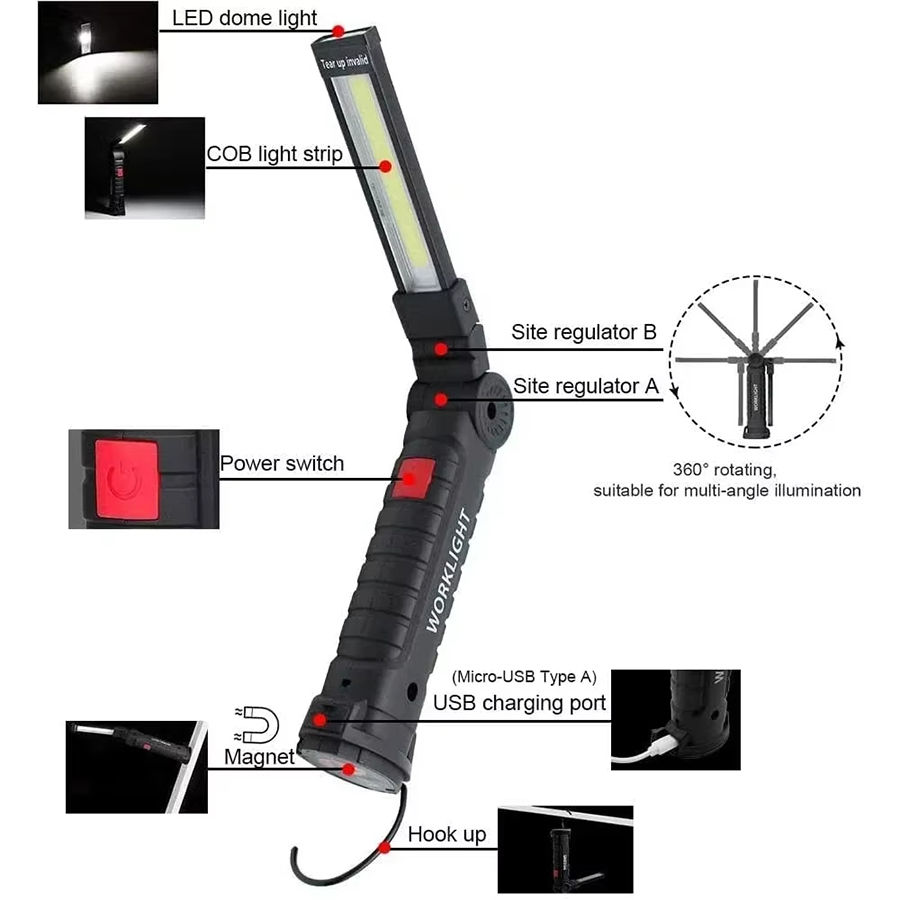 ポータブル LED 懐中電灯 磁気フック付き 屋外修理作業灯 - Outdoor Camping Lantern のレビューと価格