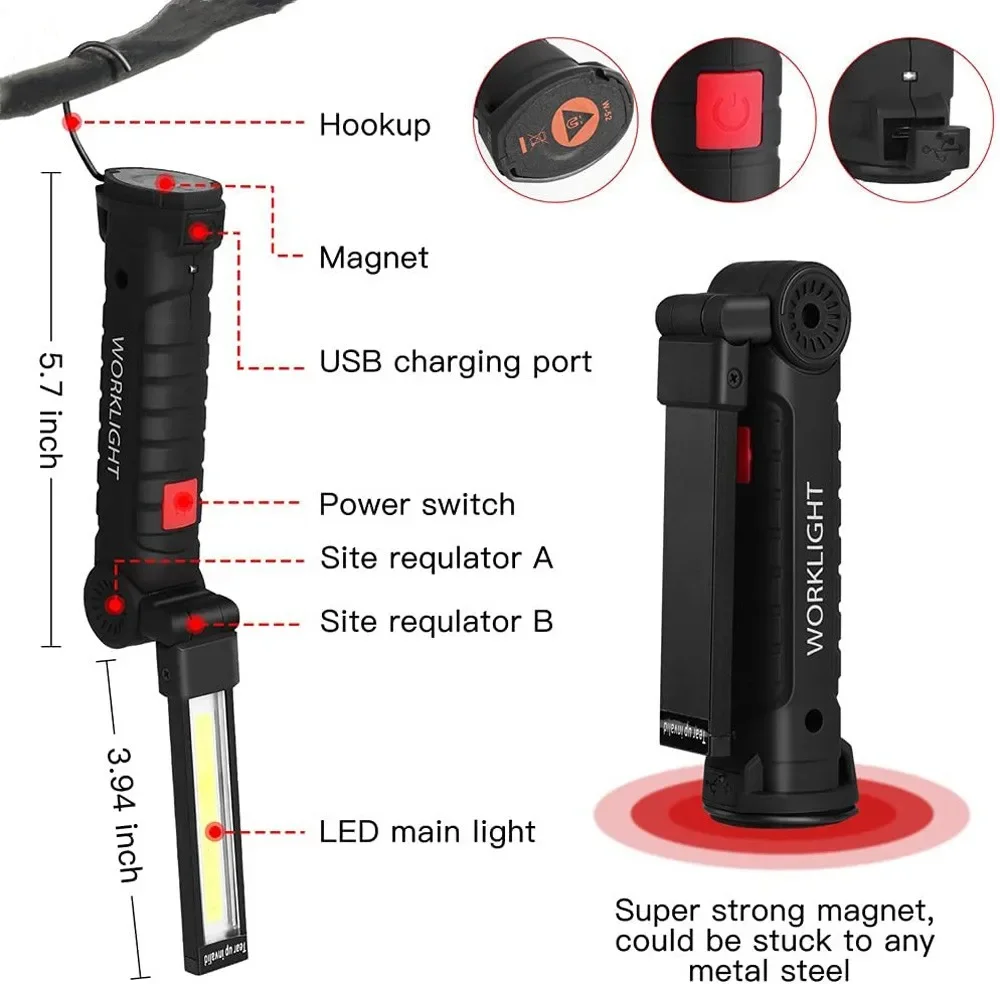 ポータブル COB LED 懐中電灯 USB 充電式ワークラ - Camping Lantern のレビューと価格