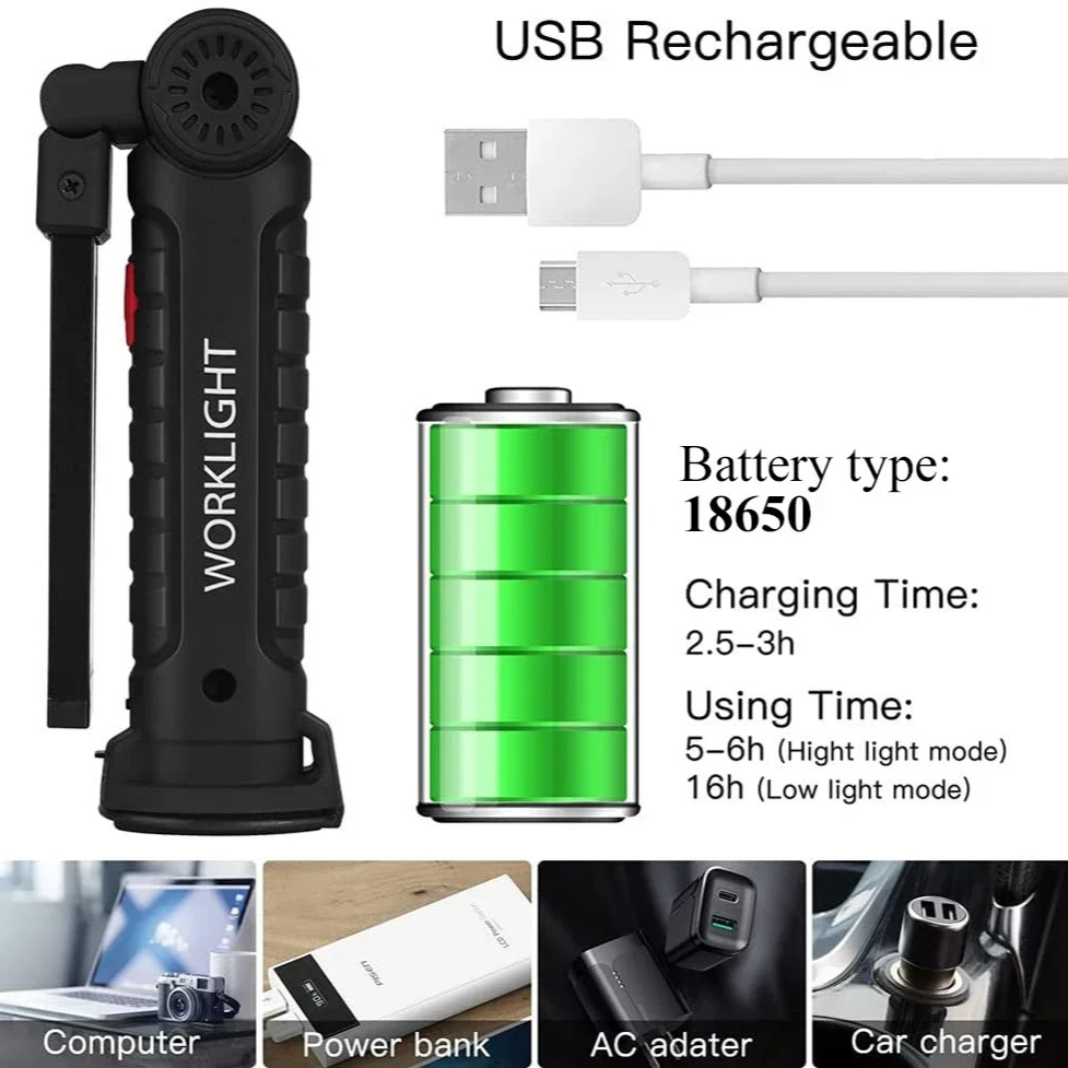 ポータブル COB LED 懐中電灯 USB 充電式ワークラ - Camping Lantern のレビューと価格