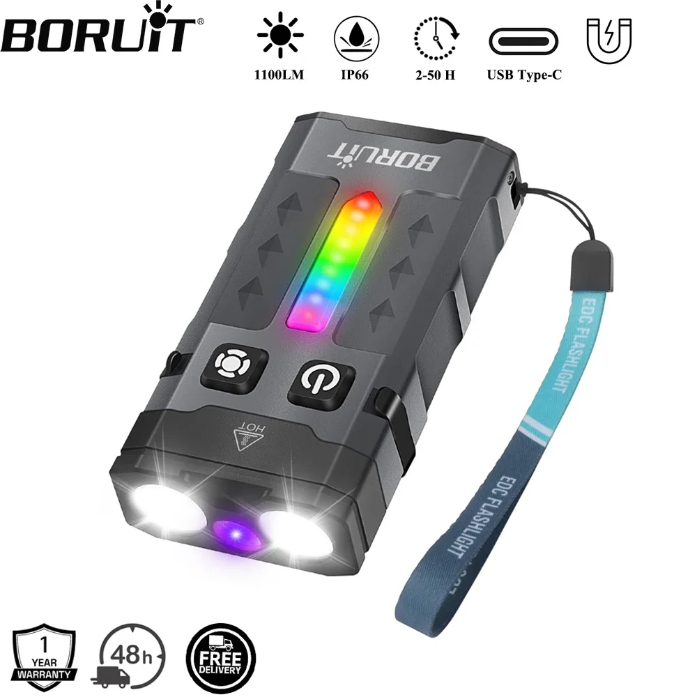 BORUiT EV20 1100LM EDC UVキーホルダ - Outdoor Camping Lantern のレビューと価格