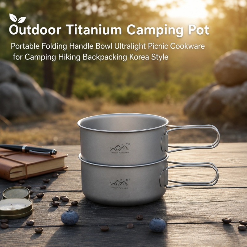 屋外用チタン製キャンプポット ポータブル折りたたみハンドル付 - Outdoor Camping Korea のレビューと価格