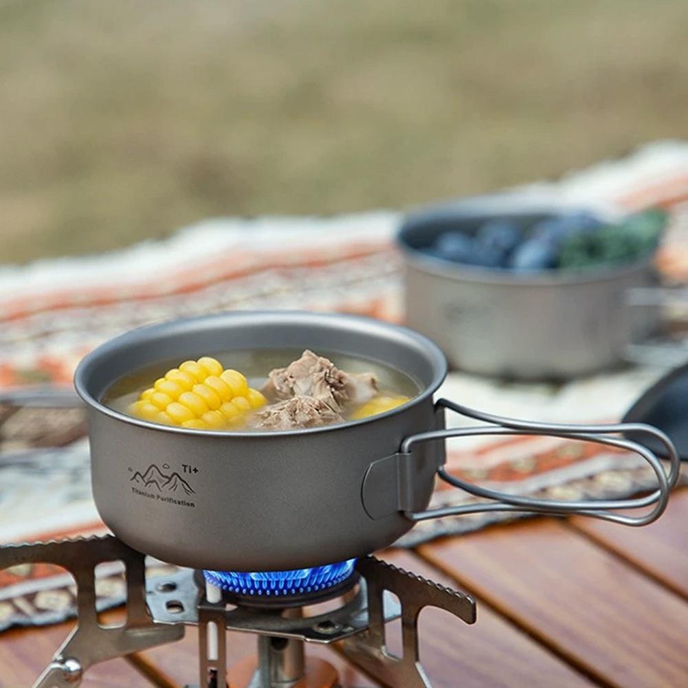 屋外用チタン製キャンプポット ポータブル折りたたみハンドル付 - Outdoor Camping Korea のレビューと価格