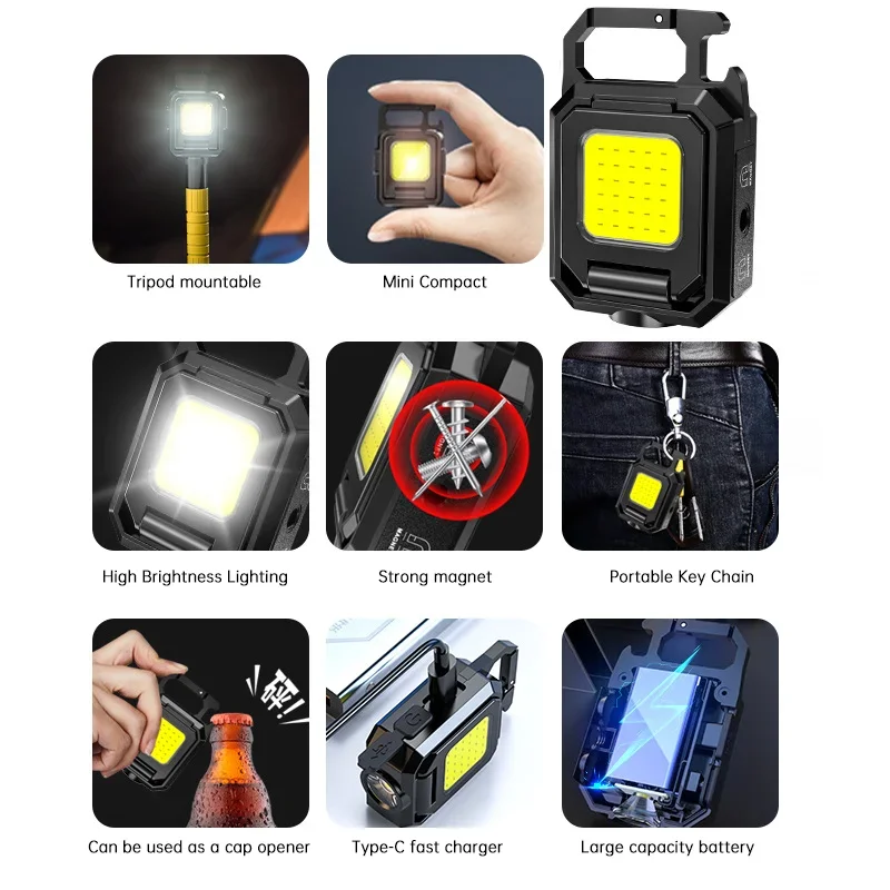 ミニ懐中電灯キーホルダーライト COB ワークライト USB - Outdoor Camping Lantern のレビューと価格