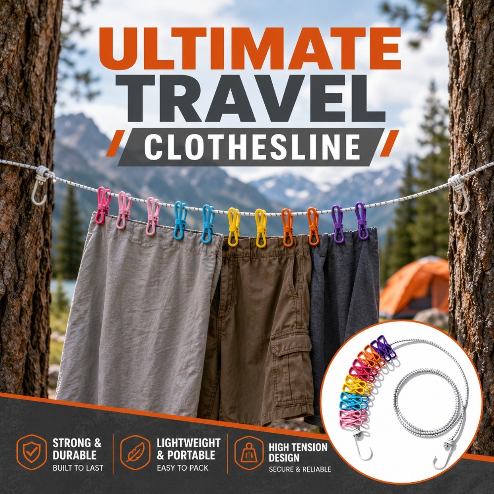 格納式ポータブル物干し竿、12個の洗濯バサミ付き、屋内洗濯乾 - Camping Outdoor Clothing のレビューと価格