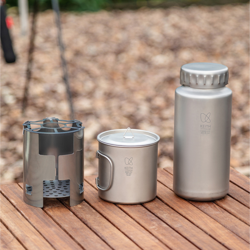 KEITH 純チタン製ネスティングキャンプセット 1200m - Outdoor Camping Stove Wood のレビューと価格